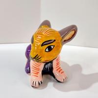 Vintage Hand Painted Mexican Folk Art Ceramic Bunny Rabbit Figurine
