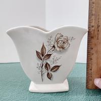 Vintage McCoy Brown Rose Ceramic Heart Double Arch Vase, 1950's Mccoy Pottery