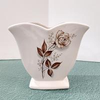 Vintage McCoy Brown Rose Ceramic Heart Double Arch Vase, 1950's Mccoy Pottery