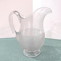 Antique McKee Snowflake Star Rosetted Pressed Glass Pitcher, UV Reactive Manganese Glass, Large Vintage Clear Glass Pitcher