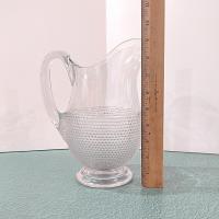 Antique McKee Snowflake Star Rosetted Pressed Glass Pitcher, UV Reactive Manganese Glass, Large Vintage Clear Glass Pitcher