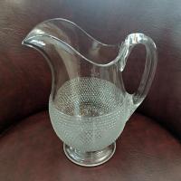 Antique McKee Snowflake Star Rosetted Pressed Glass Pitcher, UV Reactive Manganese Glass, Large Vintage Clear Glass Pitcher