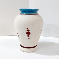 Vintage Mexican Tonala Blue Bird Floral Ceramic Vase, Tonala Mexico Hand Painted Pottery