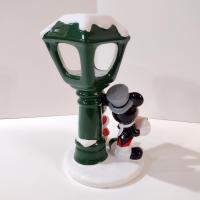 Vintage Mickey and Mini Mouse Caroling Lamp Post Tea Light Holder, Disney Teleflora Ceramic Christmas Candle Holder