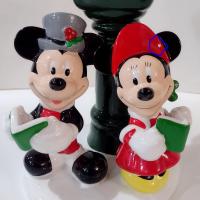 Vintage Mickey and Mini Mouse Caroling Lamp Post Tea Light Holder, Disney Teleflora Ceramic Christmas Candle Holder