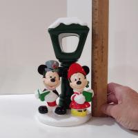 Vintage Mickey and Mini Mouse Caroling Lamp Post Tea Light Holder, Disney Teleflora Ceramic Christmas Candle Holder