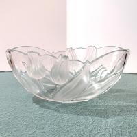 Vintage Mikasa Tulips Satin Oval Decorative Glass Bowl, Frosted Floral Centerpiece Fruit Bowl