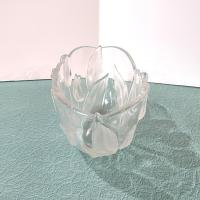 Vintage Mikasa Tulips Satin Oval Decorative Glass Bowl, Frosted Floral Centerpiece Fruit Bowl