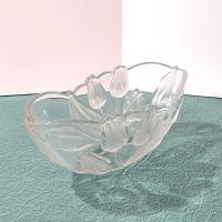 Vintage Mikasa Tulips Satin Oval Decorative Glass Bowl, Frosted Floral Centerpiece Fruit Bowl