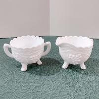 Vintage Imperial Glass Satin Grapes Milk Glass Sugar and Creamer Set