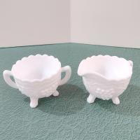 Vintage Imperial Glass Satin Grapes Milk Glass Sugar and Creamer Set
