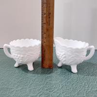 Vintage Imperial Glass Satin Grapes Milk Glass Sugar and Creamer Set