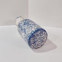 Vintage Blue Spongeware Heart Ceramic Milk Bottle Vase