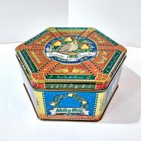 Vintage Milky Way 2000 Limited Edition Partridge in a Pear Tree Hexagonal Tin Storage Container, Holiday Christmas Cookie Tin