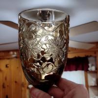 Vintage NEW Princess House Fantasia Mocha Iced Tea Glasses, Amber Smoky Brown Floral Glass Goblets, Set of Two