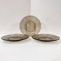 Vintage NEW Princess House Fantasia Mocha Plates, Amber Brown Floral Glass Salad Dessert Luncheon Plates, Set of Three