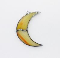 Crescent Moon Stained Glass Suncatcher, Yellow and Orange Swirled Corsica Glass