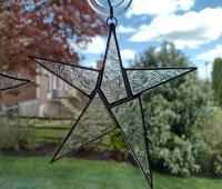 Moon and Star Set Stained Glass Suncatchers, Clear Iridescent Starburst Cathedral Glass