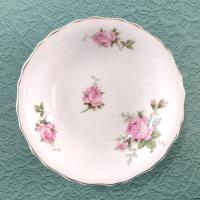 Vintage Canonsburg Moss Rose Dessert Fruit Bowls, Set of 5, MCM Pink Floral Trinket Jewelry Soap Dishes