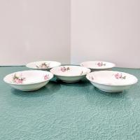 Vintage Canonsburg Moss Rose Dessert Fruit Bowls, Set of 5, MCM Pink Floral Trinket Jewelry Soap Dishes