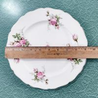 Vintage Canonsburg Moss Rose Luncheon Dinner Plates, Set of 6, Pink Floral MCM Plates