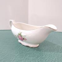 Vintage Canonsburg Moss Rose Gravy Boat Pitcher, MCM Pink Floral Sauce Boat