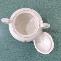 Vintage Canonsburg Moss Rose Covered Sugar Bowl, MCM Pink Floral Sugar Bowl