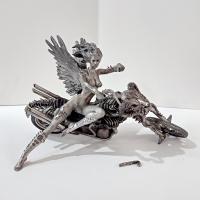 Vintage Franklin Mint Temptation Rides Pewter Statue, Julie Bell 1999 Motorcycle Angel Figurine