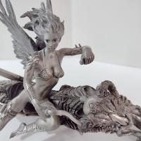 Vintage Franklin Mint Temptation Rides Pewter Statue, Julie Bell 1999 Motorcycle Angel Figurine