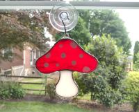 Stained Glass Red and White Spotted Mushroom Suncatcher