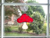 Stained Glass Red and White Spotted Mushroom Suncatcher