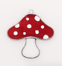 Stained Glass Red and White Spotted Mushroom Suncatcher