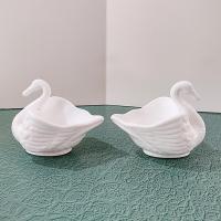 Vintage Imperial Milk Glass Swan Figurative Bowls, Swan Trinket Candy Dishes, Set of 2