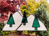 Snowy Mountain Pine Trees Suncatcher