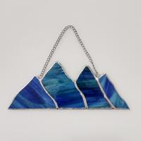 Stained Glass Mountains Suncatcher, Blue Green Wissmach Opalescent Glass