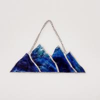 Stained Glass Mountains Suncatcher, Blue Green Purple Youghiogheny Glass