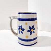 Vintage Blue and Yellow Flower Ceramic Oversized Coffee Tea Mug, Large Handcrafted Pottery Mug