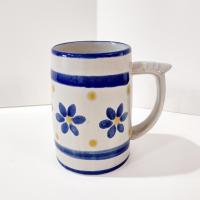 Vintage Blue and Yellow Flower Ceramic Oversized Coffee Tea Mug, Large Handcrafted Pottery Mug