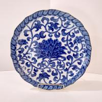 Vintage Andrea by Sadek Blue Mum 10" Serving Bowl with Scalloped Edges