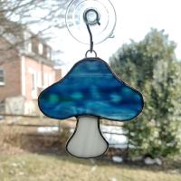 Stained Glass Mushroom Suncatcher, Blue Youghiogheny Glass
