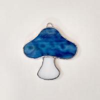 Stained Glass Mushroom Suncatcher, Blue Youghiogheny Glass