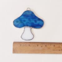 Stained Glass Mushroom Suncatcher, Blue Youghiogheny Glass