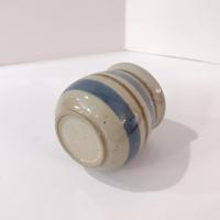 Vintage Ceramic Mustache Mug, Blue and Tan Striped Ceramic Coffee Tea Mug, Right Handed Mustache Mug Cup