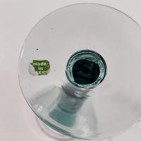 Vintage Mexican Hand Blown Teal Blue Wine Glasses, Set of Two, Tall 10 Ounce Wine Goblets