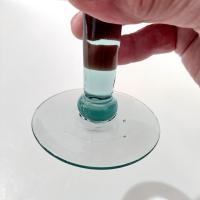 Vintage Mexican Hand Blown Teal Blue Wine Glasses, Set of Two, Tall 10 Ounce Wine Goblets