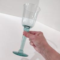 Vintage Mexican Hand Blown Teal Blue Wine Glasses, Set of Two, Tall 10 Ounce Wine Goblets