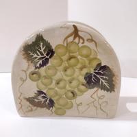 Vintage Purple and Green Grape Cluster Tuscan Style Ceramic Napkin Holder, Hand Painted Pottery