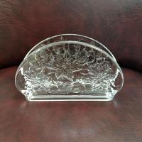 Vintage Princess House Fantasia Floral Pressed Glass Napkin Holder, Poinsettia Flower Desk Letter Holder Organizer