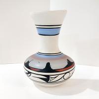 Vintage Native American Navajo Hand Painted Ceramic Wall Vase, Cheryl Maryboy Signed Pottery, Southwestern Style Half Hanging Pocket Vase