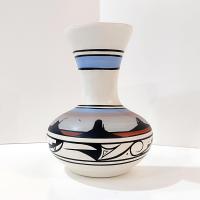 Vintage Native American Navajo Hand Painted Ceramic Wall Vase, Cheryl Maryboy Signed Pottery, Southwestern Style Half Hanging Pocket Vase